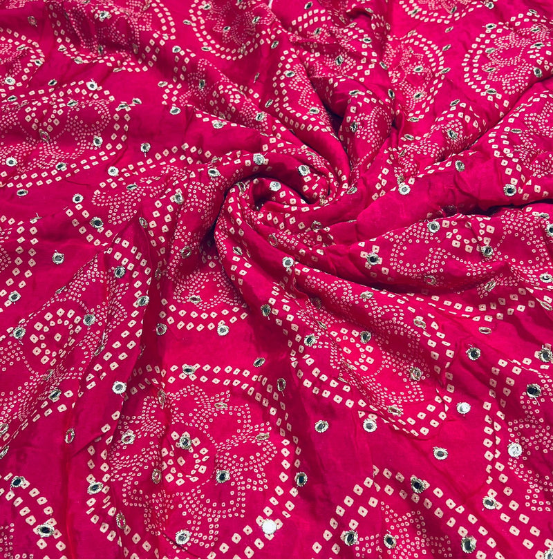 Pure Chinon Bandhni Print Embroidery