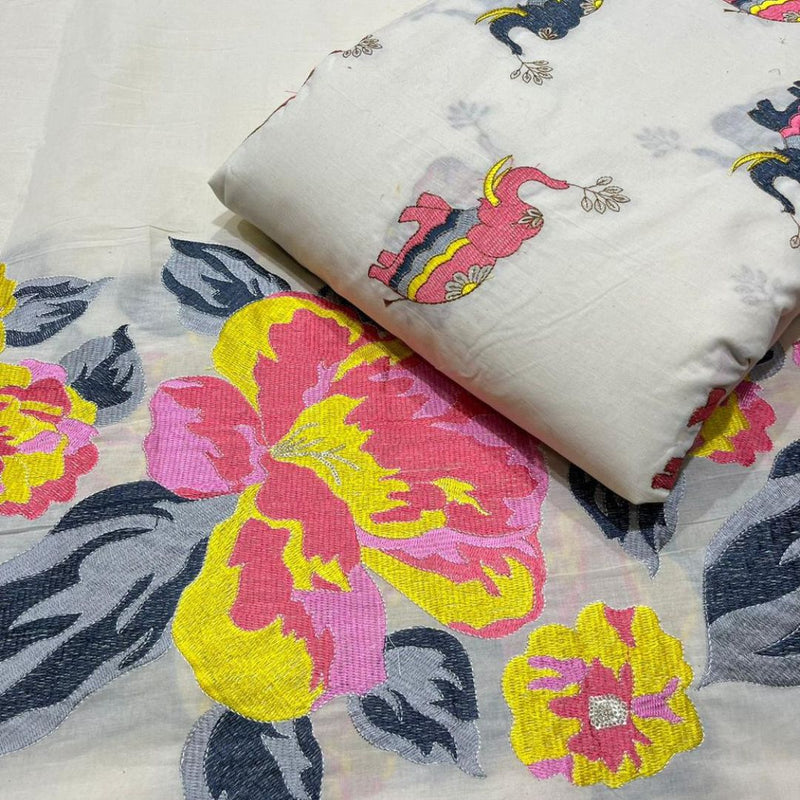 Pure Cotton Border Embroideries and Pure Cotton Elephants Embroideries Combination