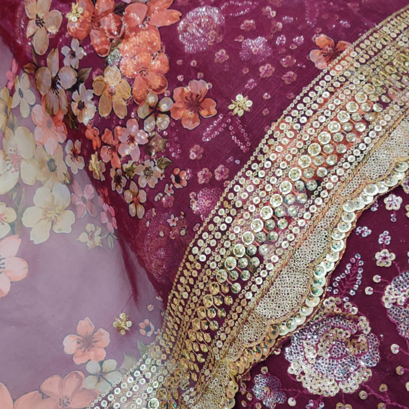 Pure Chinnon Chiffon and Organza 44" Embroideries Combinations