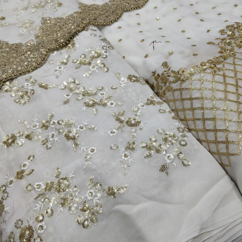 Pure Georgette & Nett Embroideries Combination