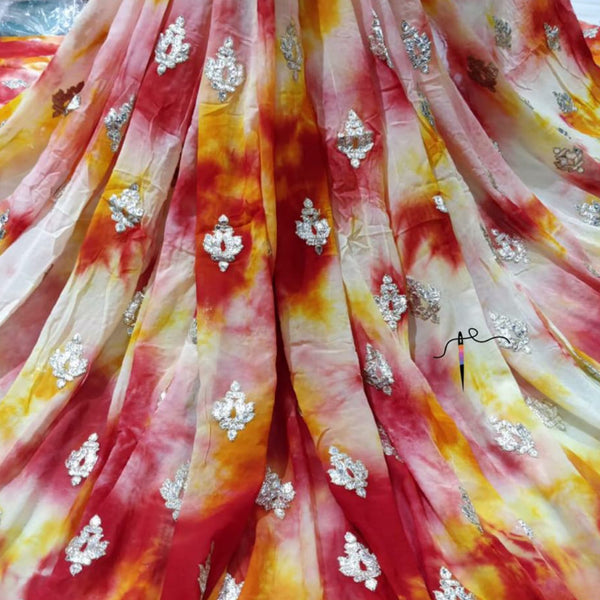 Pure Georgette- Shibori dye and Gota Embroideries