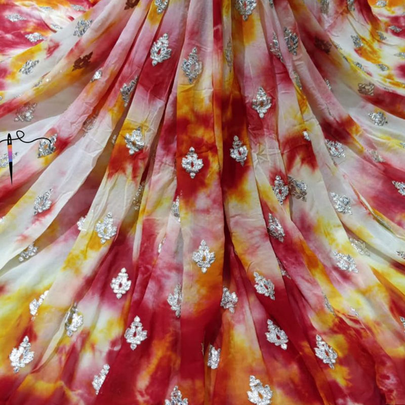 Pure Georgette- Shibori dye and Gota Embroideries