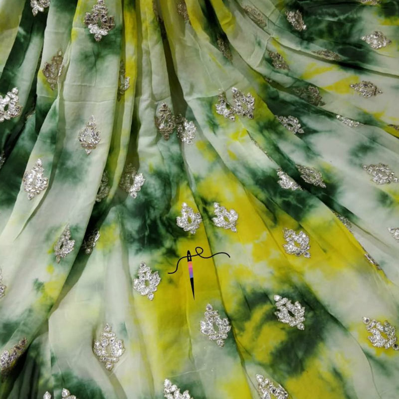 Pure Georgette- Shibori dye and Gota Embroideries