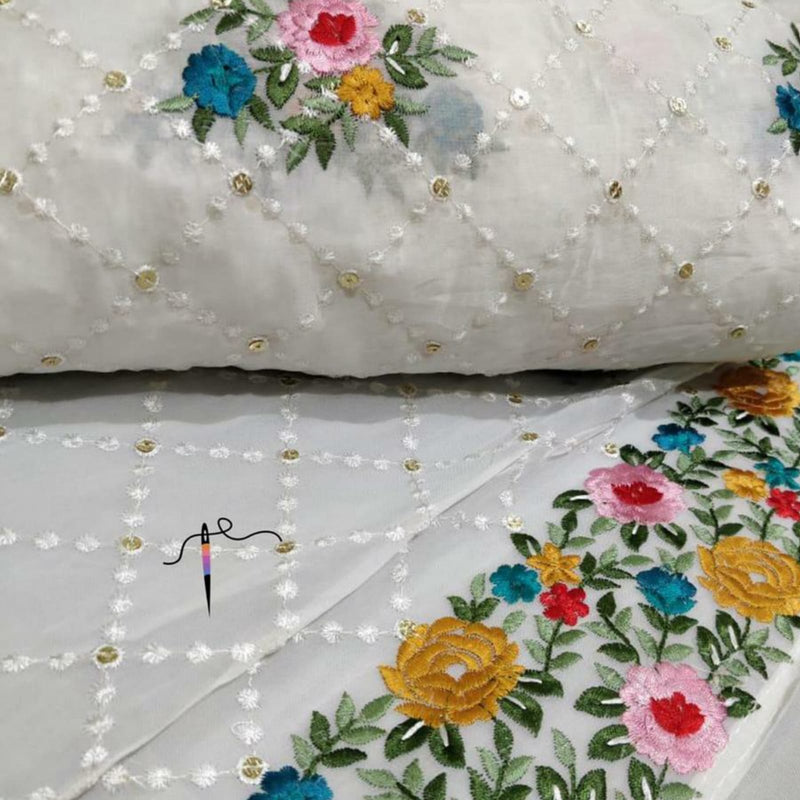 Pure Georgette Motifs and Thread Embroideries